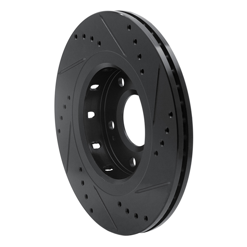 Mitsubishi Lancer Brake Rotor (1) - Front Left - R1 Concepts - Drilled & Slotted - Black - `09-`15